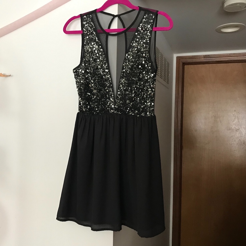 Forever 21 Navy and Silver Sequin Dress SZ Med